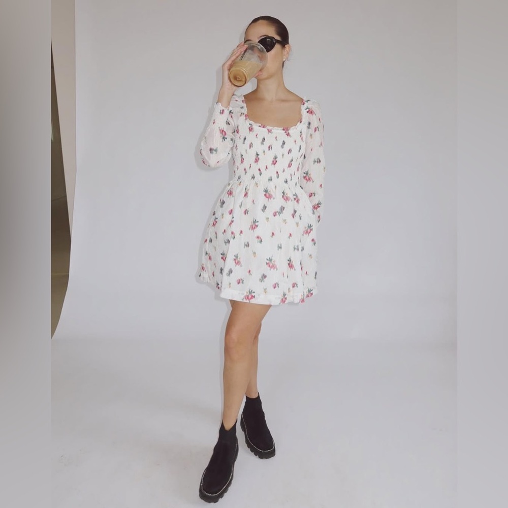 NWT Hill House Norah Nap Dress in Ivory Ikat Floral Print Crushed Taffeta